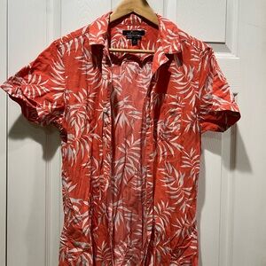 Marc Anthony Tropical Coral and White Men's Slim Fit Shirt